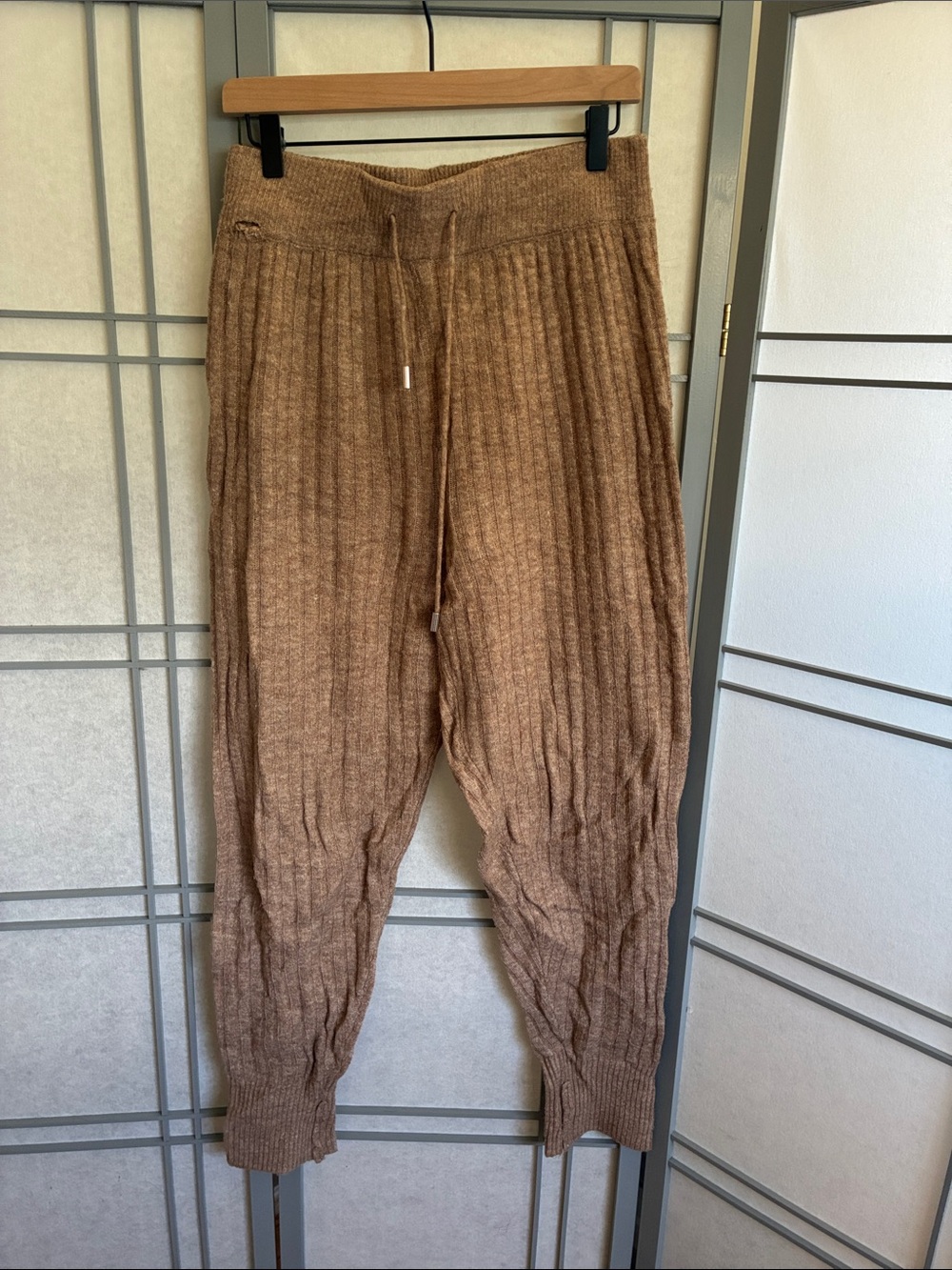 Free People Ribbed Knit Joggers in Camel Brown
